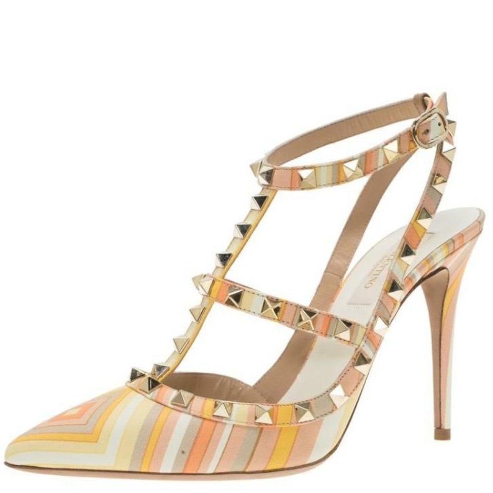 Authentic VALENTINO GARAVANI Mandarin Sorbet Strappy Rockstud Heels Size…